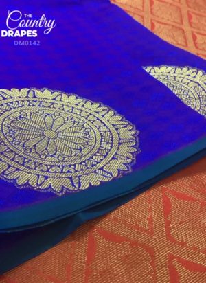 Ink Blue and Orange Saree