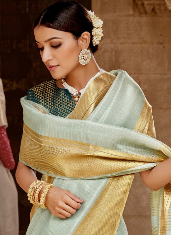 Light Blue Linen Tissue Silk Saree