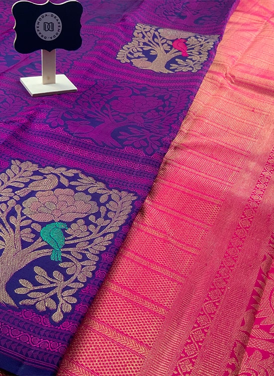 Purple with Pink Pure Silk Saree