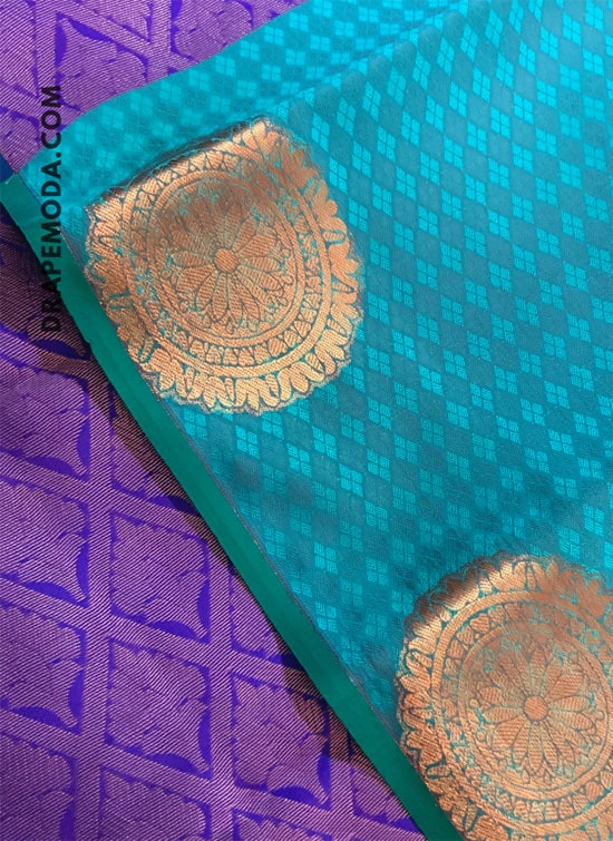 Teal blue with purple saree