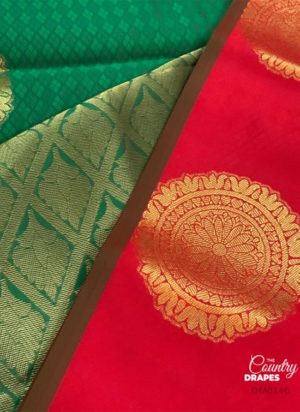 Tomato Red with dark green saree