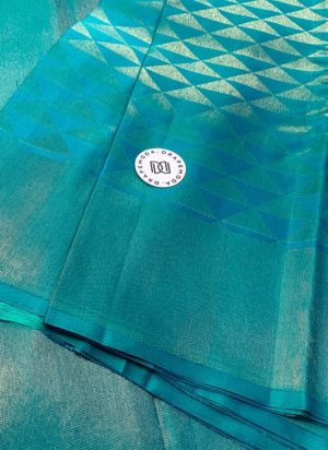 Turquoise Sea Green with Golden border Pure Silk Saree