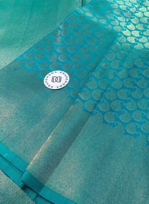Turquoise Sea Green with Golden border Pure Silk Saree