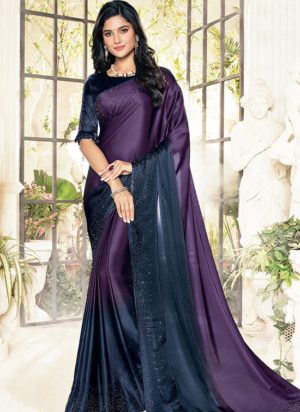 Wine and Prussian Blue Designer Saree