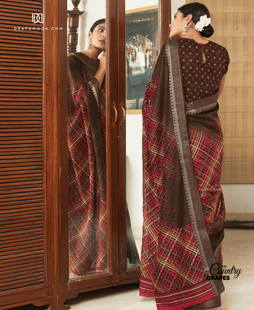 Dark brown cotton saree