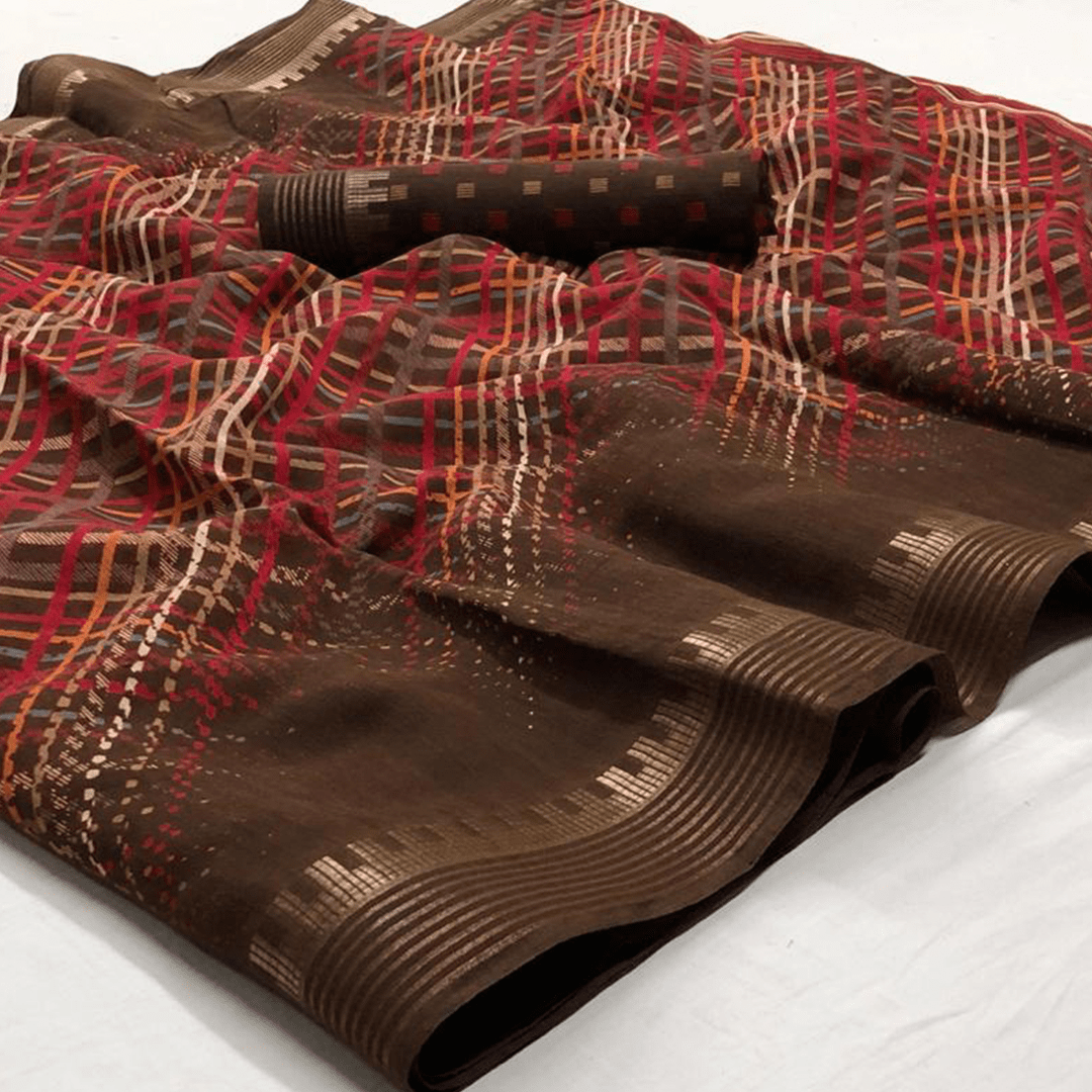 Dark brown cotton saree