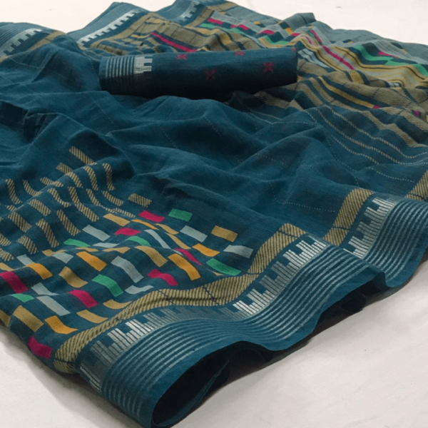 Dark Teal Cotton Saree