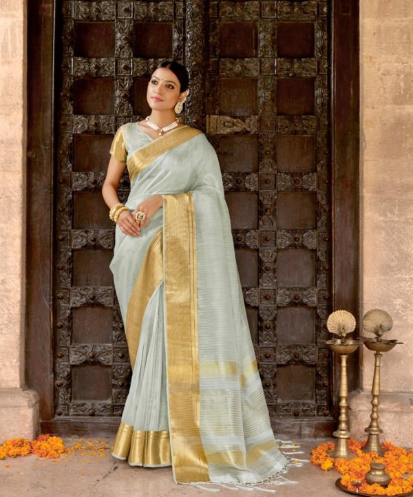 Light Blue Linen Tissue Silk Saree