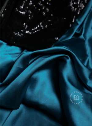 Cerulean Blue Satin Saree with Black Shimmer Blouse and Belt