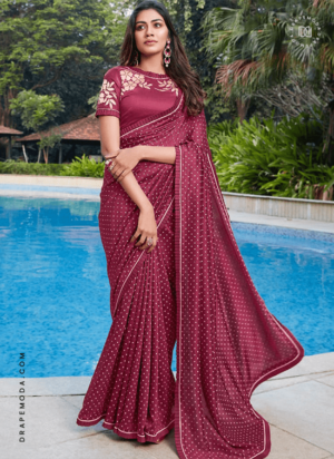 maroon tussarcotton saree