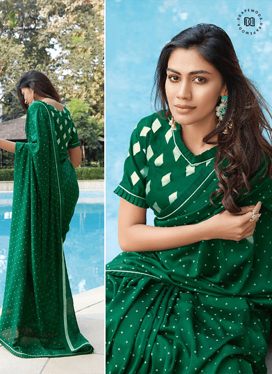 Dark Green Poly Chiffon Saree