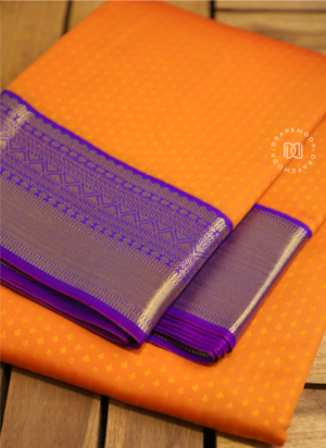 Orange Soft Silk Saree with Royal Violet