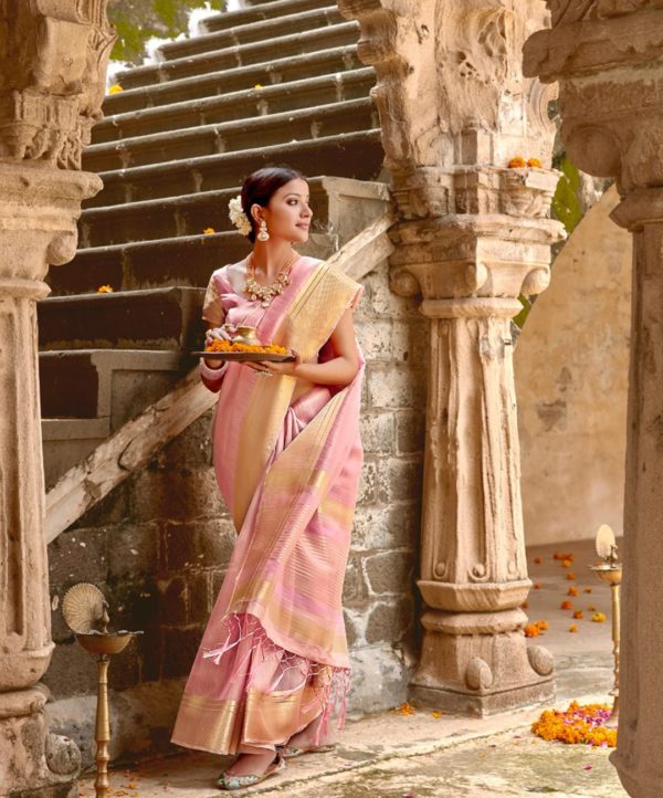Light Pink Linen Tissue Silk Saree