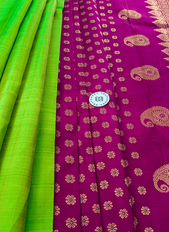 Bright purple with parrot green Pure Silk Saree