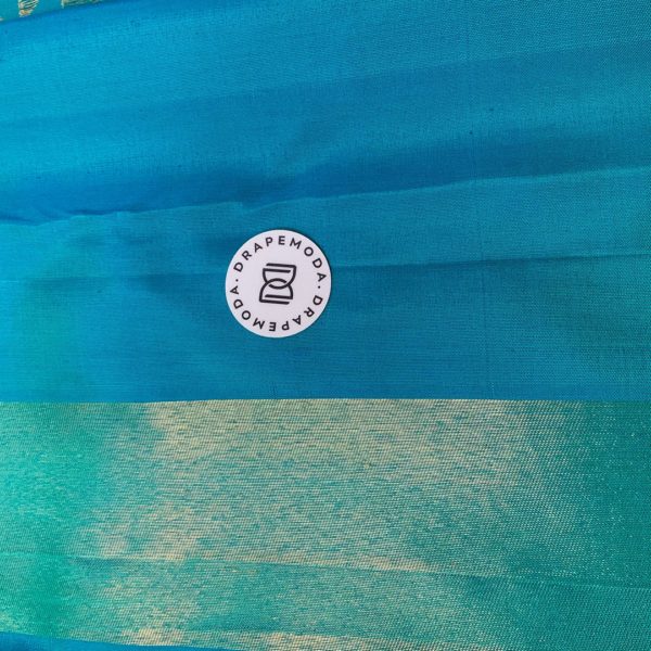 Turquoise Sea Green with Golden border Pure Silk Saree