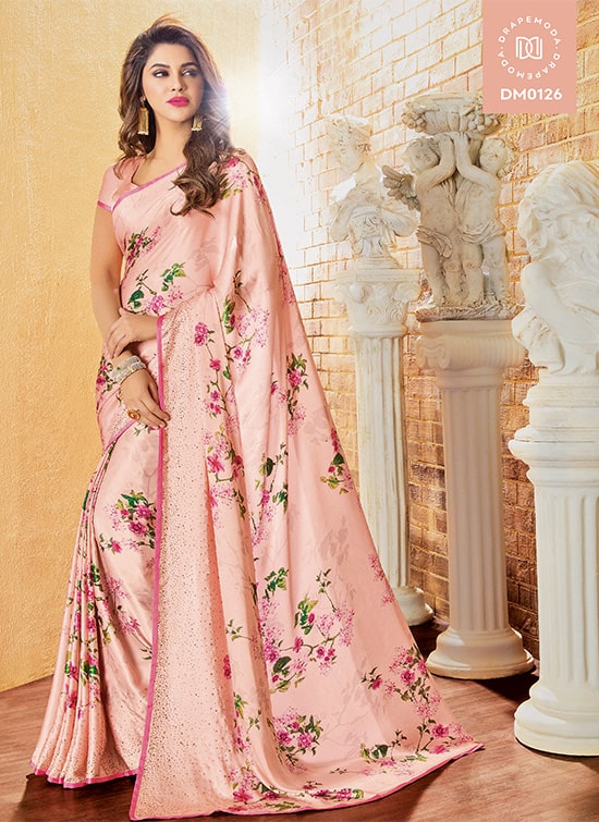 Light Pink Floral Designer Saree